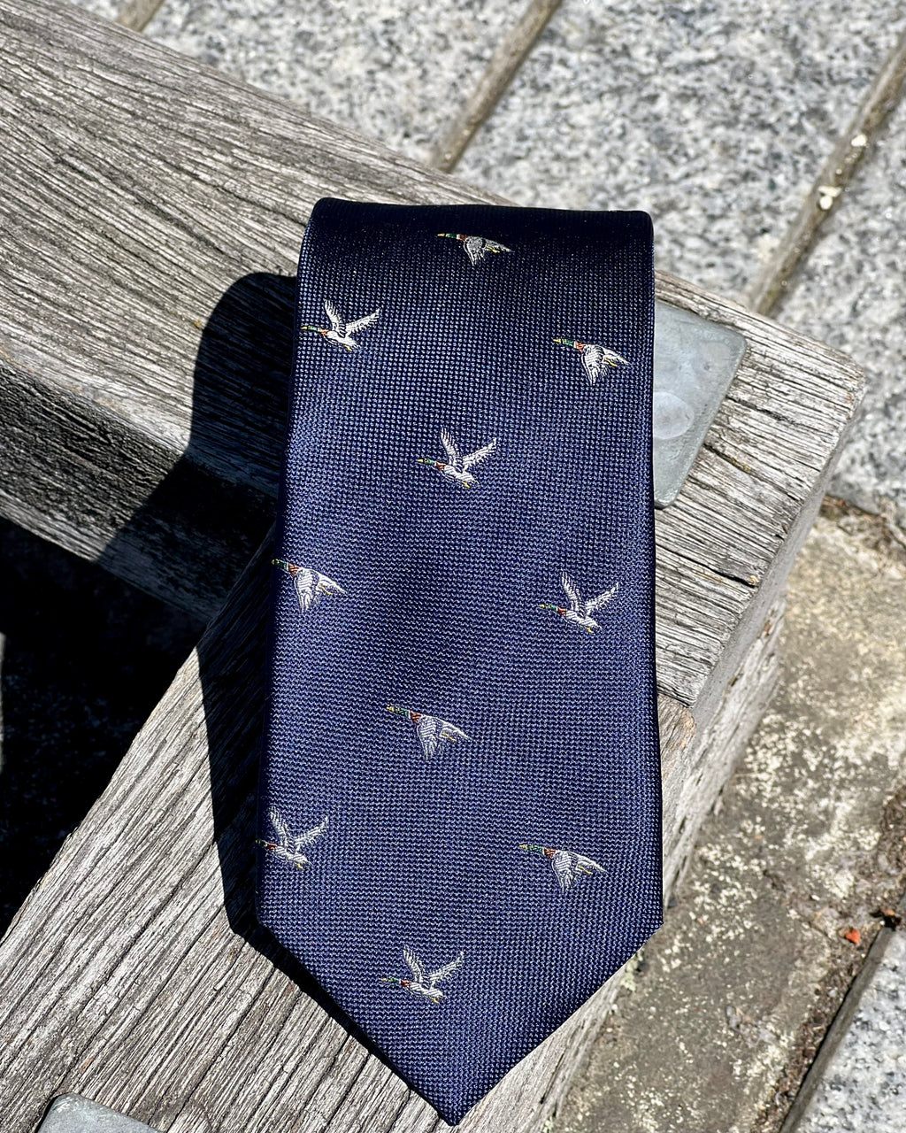Silandro | Pure Silk Tie | Flying Ducks Motif | Dark Blue