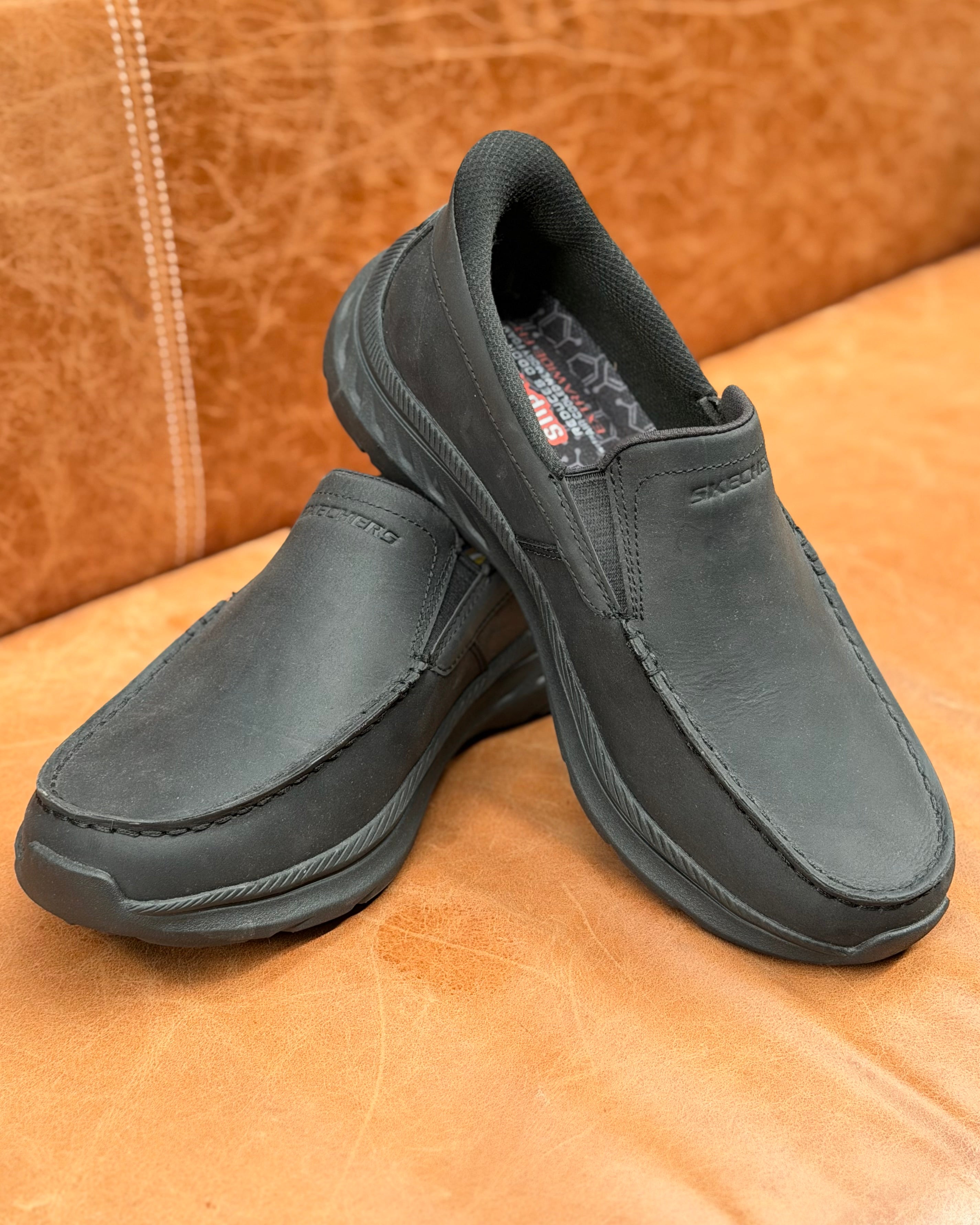 Skechers | Genuine Leather Slip-on Shoes | Black – Munns the 