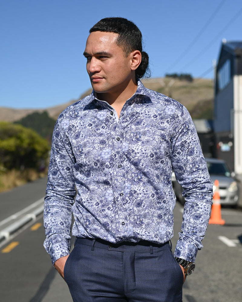 Handsome young man in long-sleeve cotton shirt by Thomson & Richards