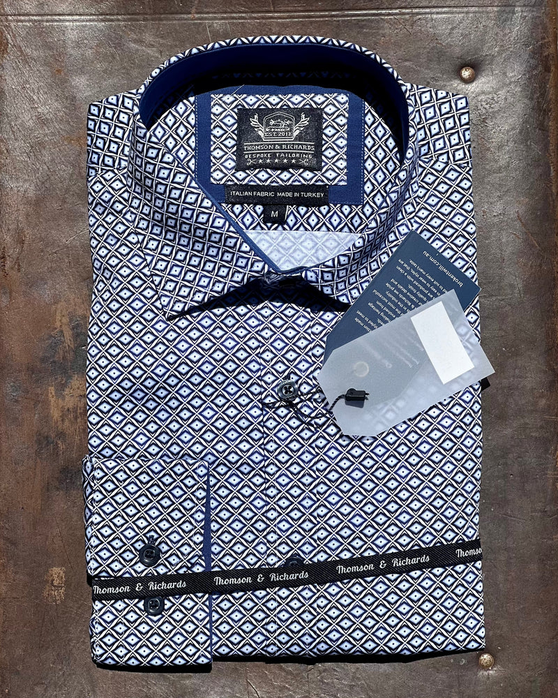 Diamond-patterened mens cotton shirt by Thomson & Richards