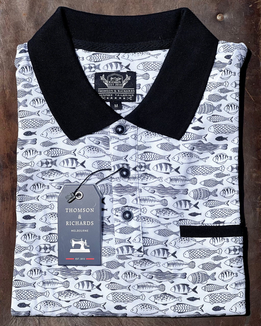 Mens polo cotton mix polo shirt with fish motif
