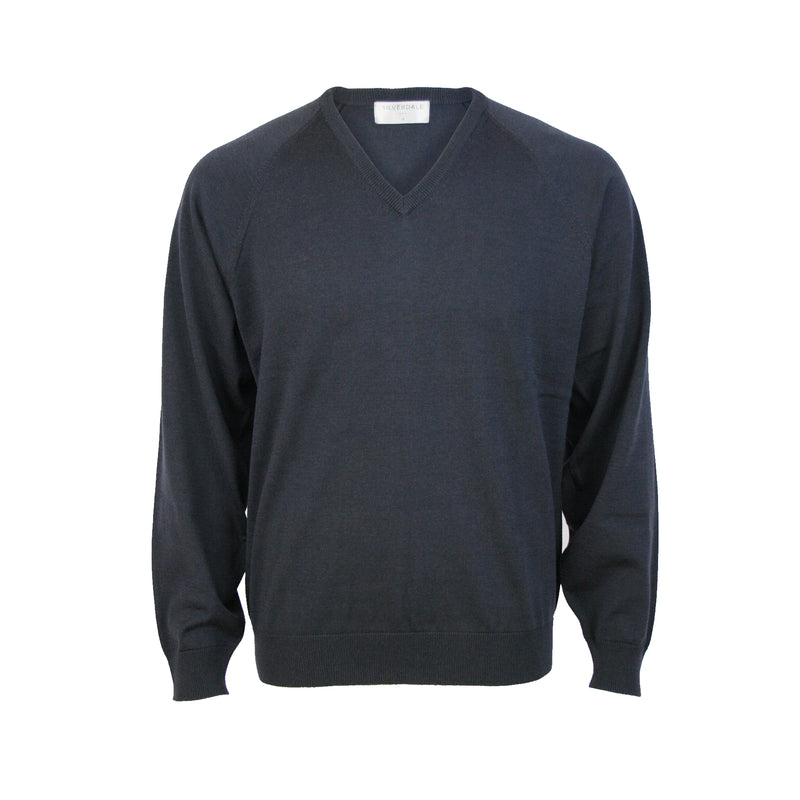Fine merino tee-neck pullover - Black merino jumper by Silverdale