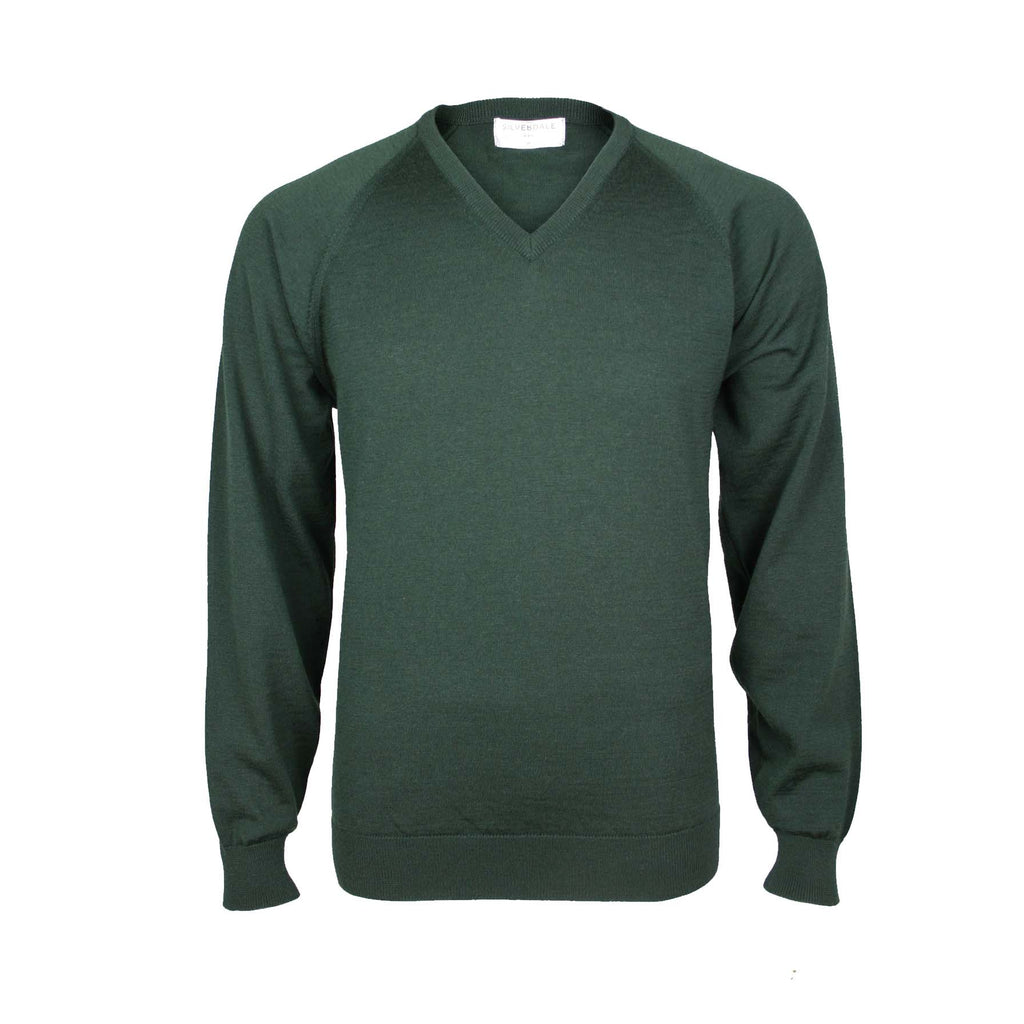 Fine merino tee-neck pullover - a dark olive green jumper