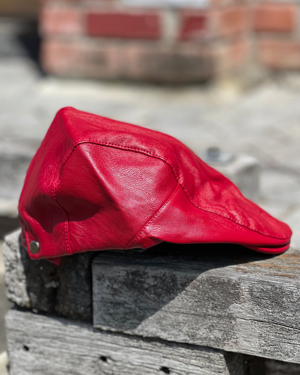 Crimson Faux Leather Cheesecutter cap by Electric Pukeko