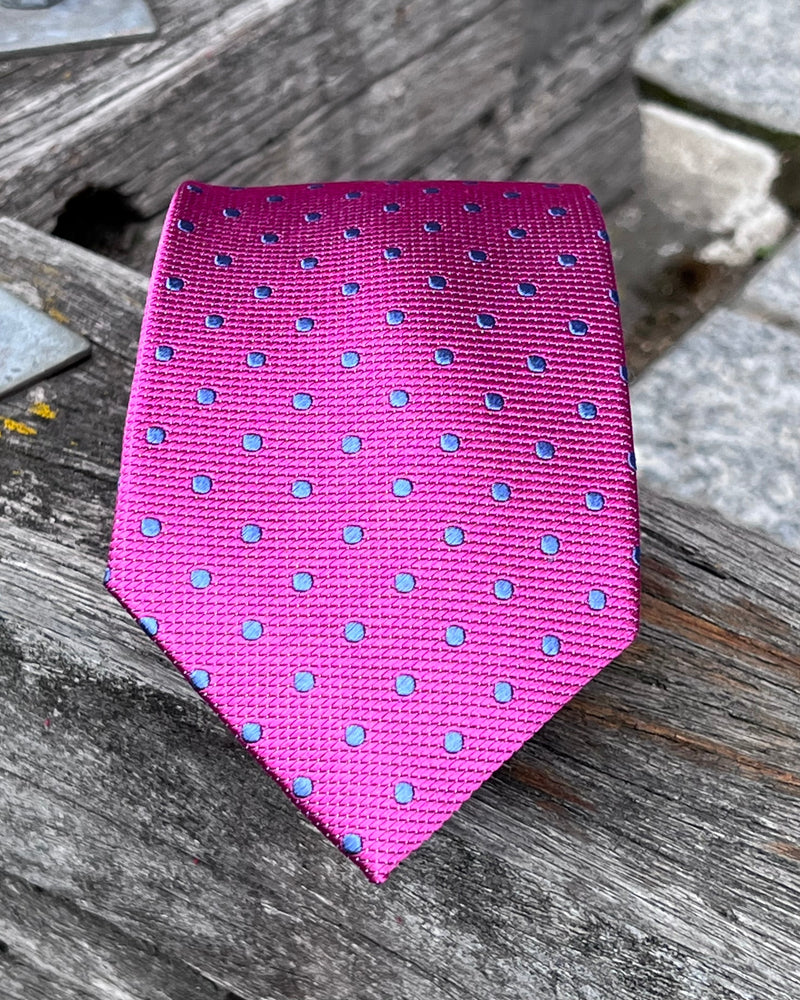 Pure Silk Tie - Grey Spots against a Pink Background