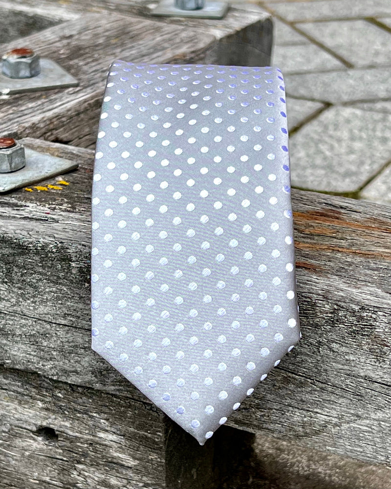 Pure silk tie - white spots on a grey background