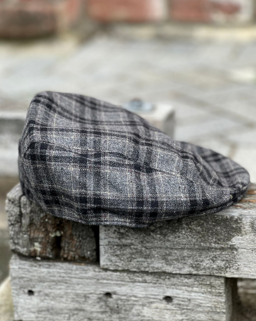 Grey and black tartan check wool and cotton cheese cutter cap by Electric Pukeko
