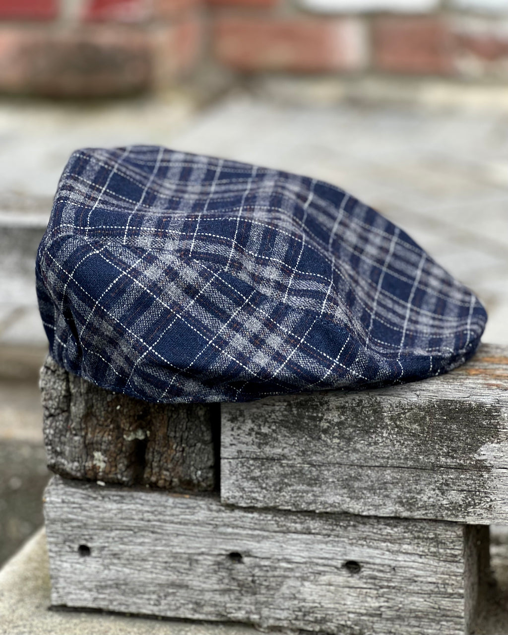 Navy and grey check cheese cutter cap by Electric Pukeko - retro style cap 