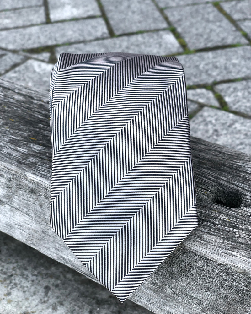 Silver-grey Herringbone Tie for hire