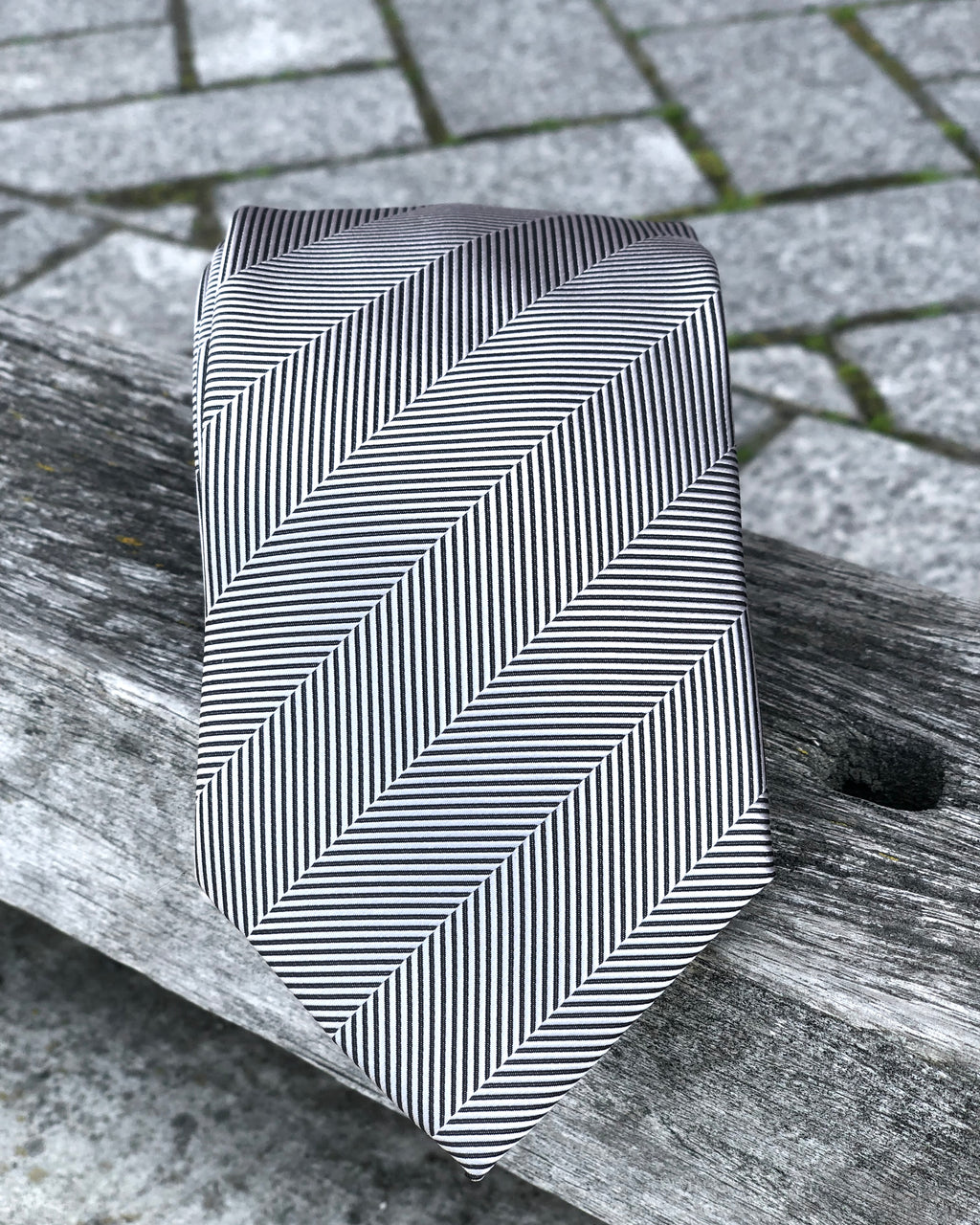 BLACK TIE HIRE - Silver-Grey Herringbone Pattern Tie