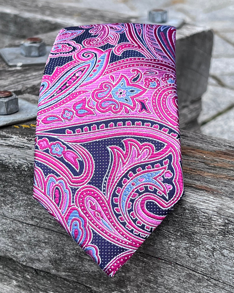 Pure silk paisley tie - pink and purple 