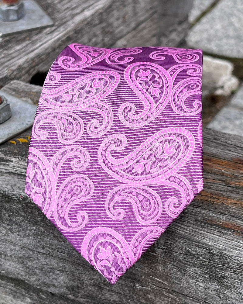 Purple and pink paisley silk tie