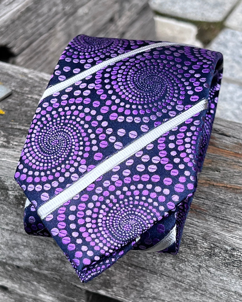 Pure silk tie with purple swirl motif