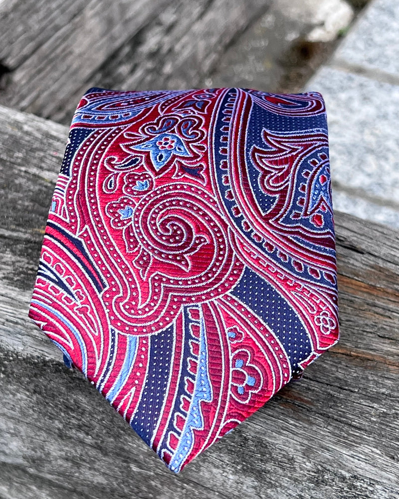 Pure silk paisley tie - navy and red