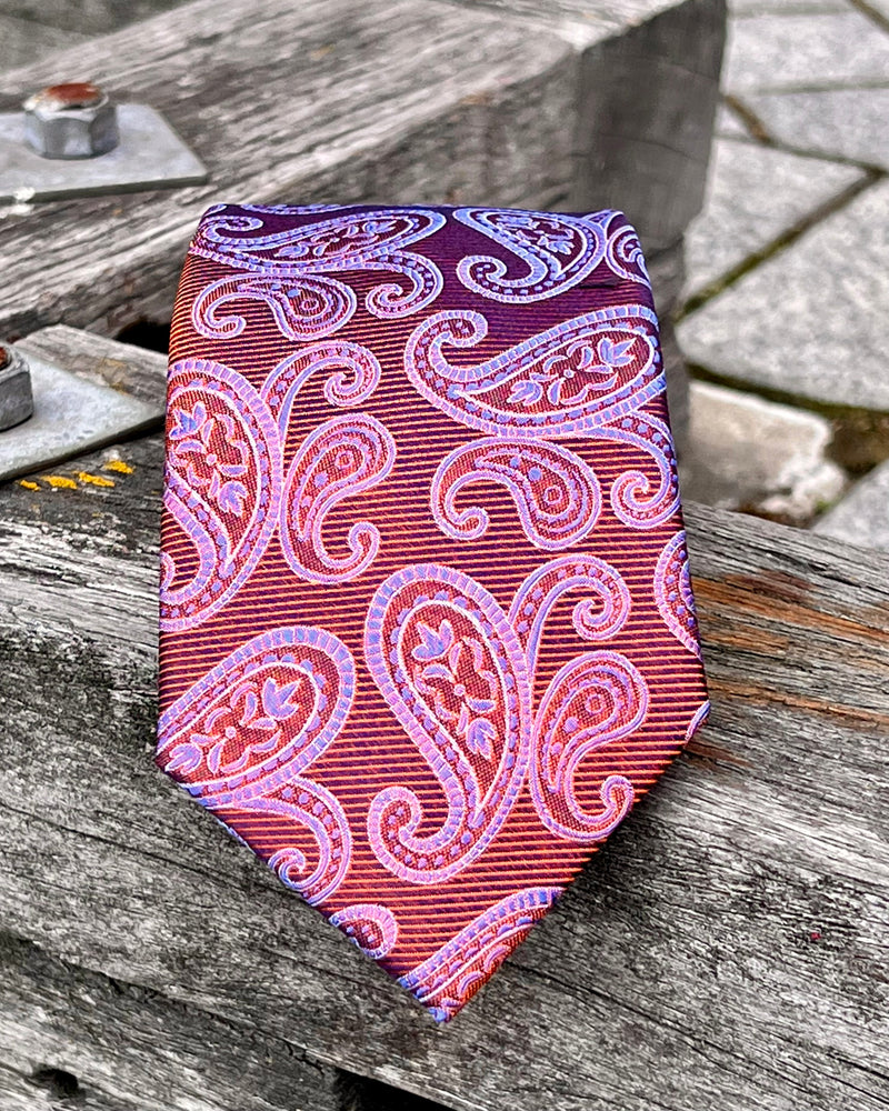 Silk Paisley Tie - Purple and Orange