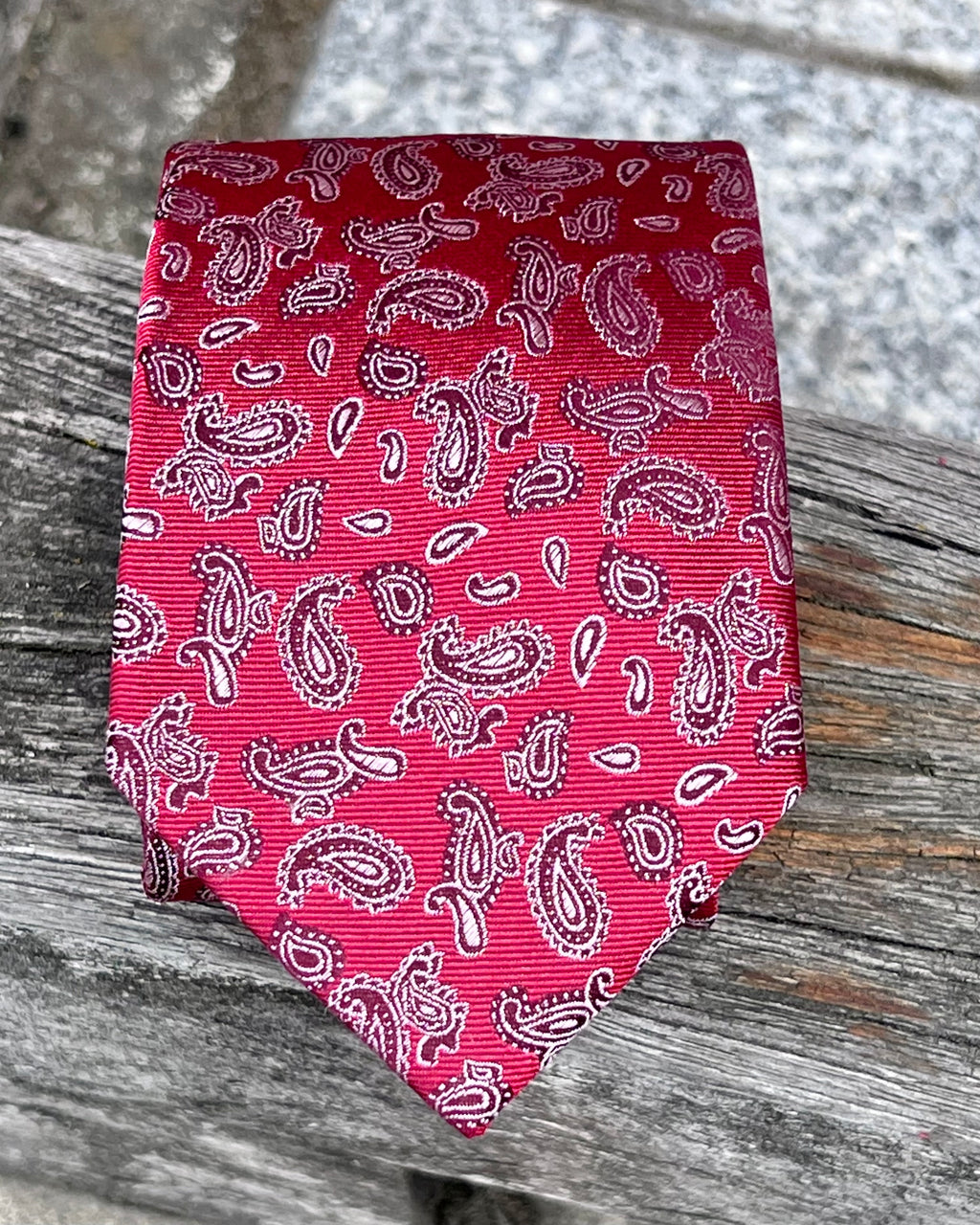 Pure Silk Tie - Crimson with Small Paisley Motifs