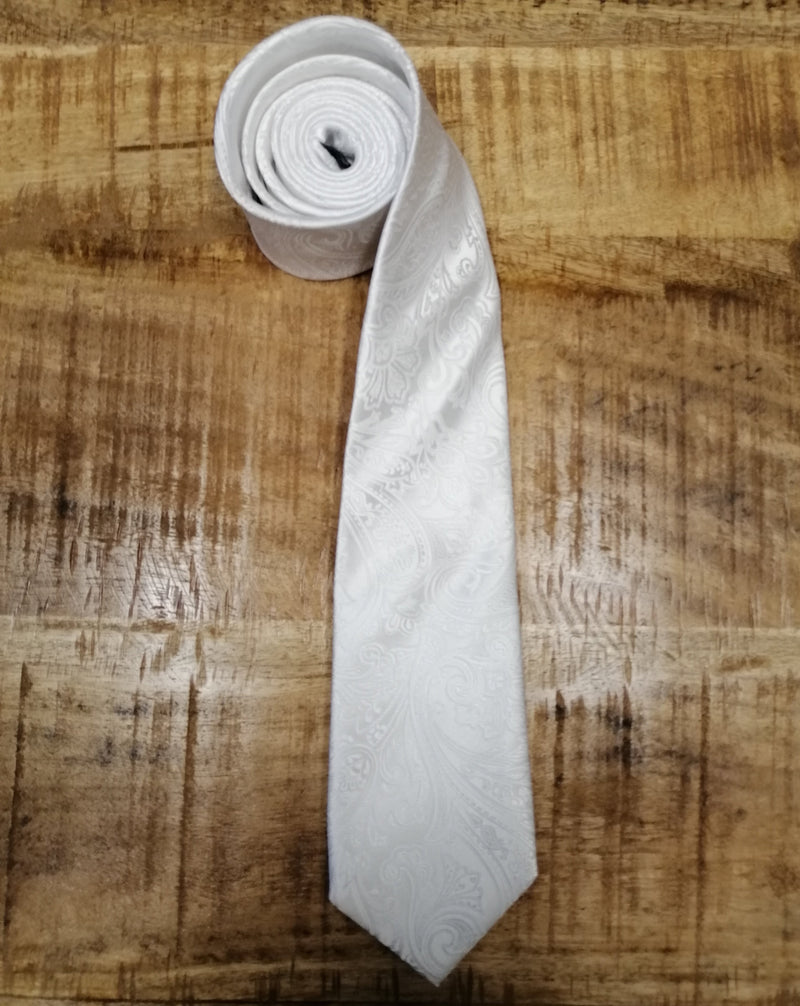 White satin paisley tie perfect for formal occasions