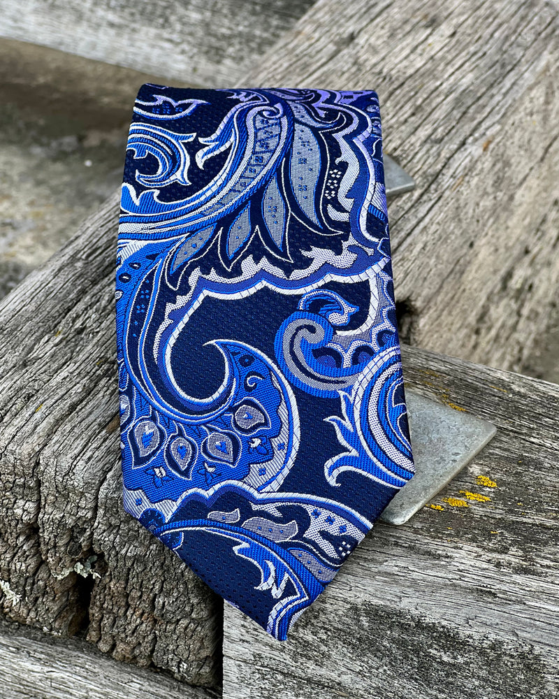 Silk Paisley Tie by Michel Rouen - Blue