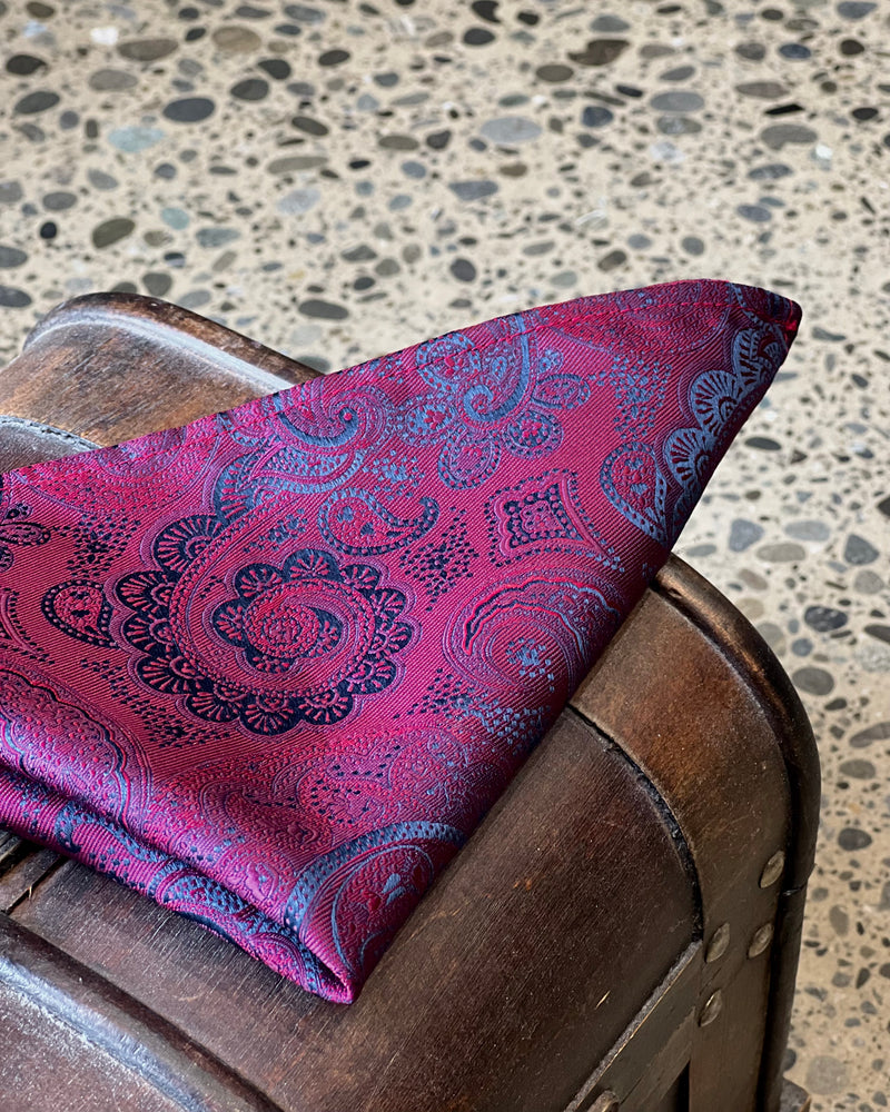 Burgundy and navy paisley pocket square 