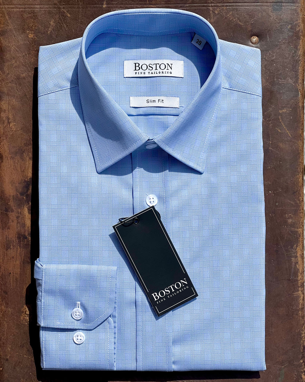 Boston herringbone weave slim fit blue shirt