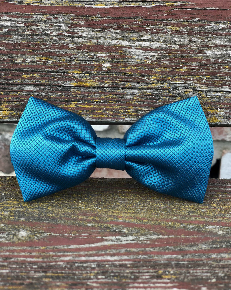 Teal bow tie in textured satin