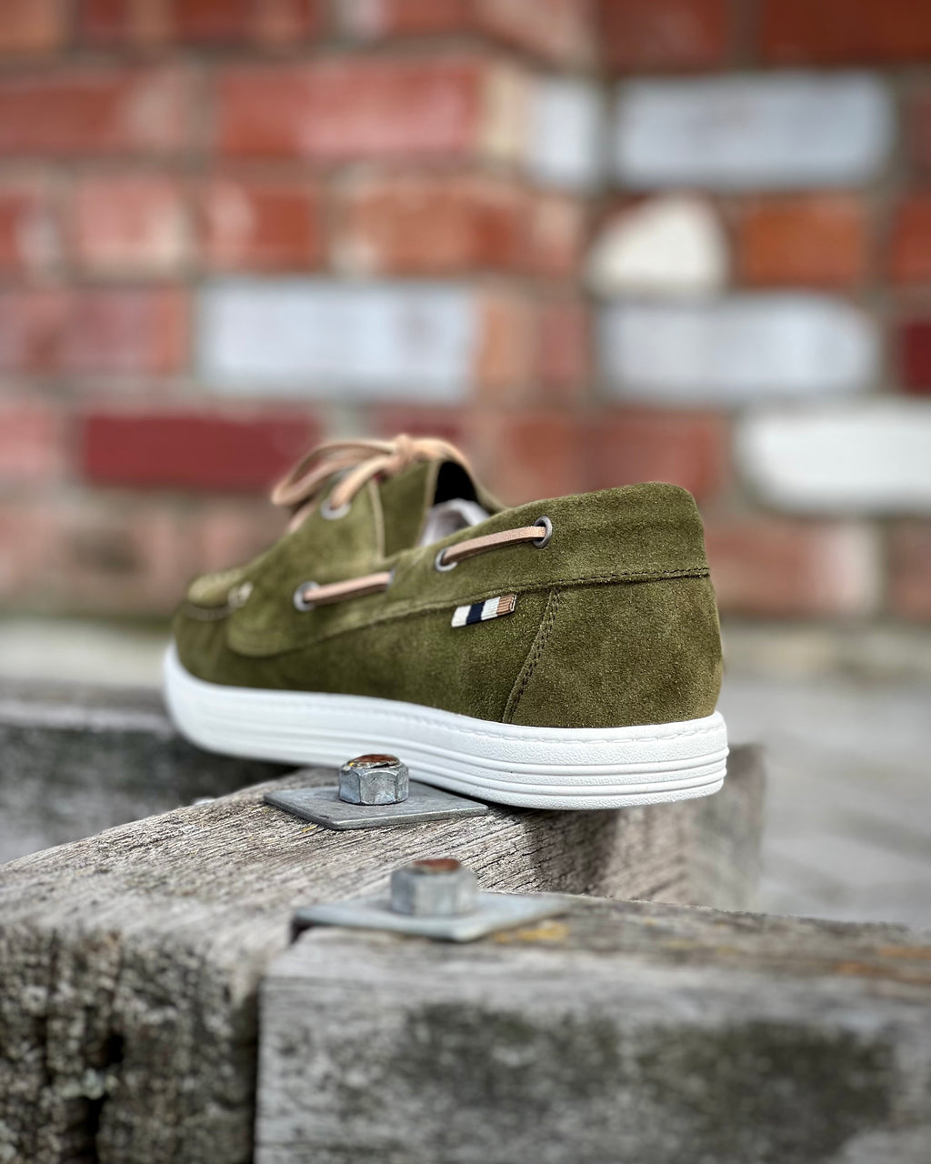 Suede leather boat shoes by Italiano - Olive green suede shoes
