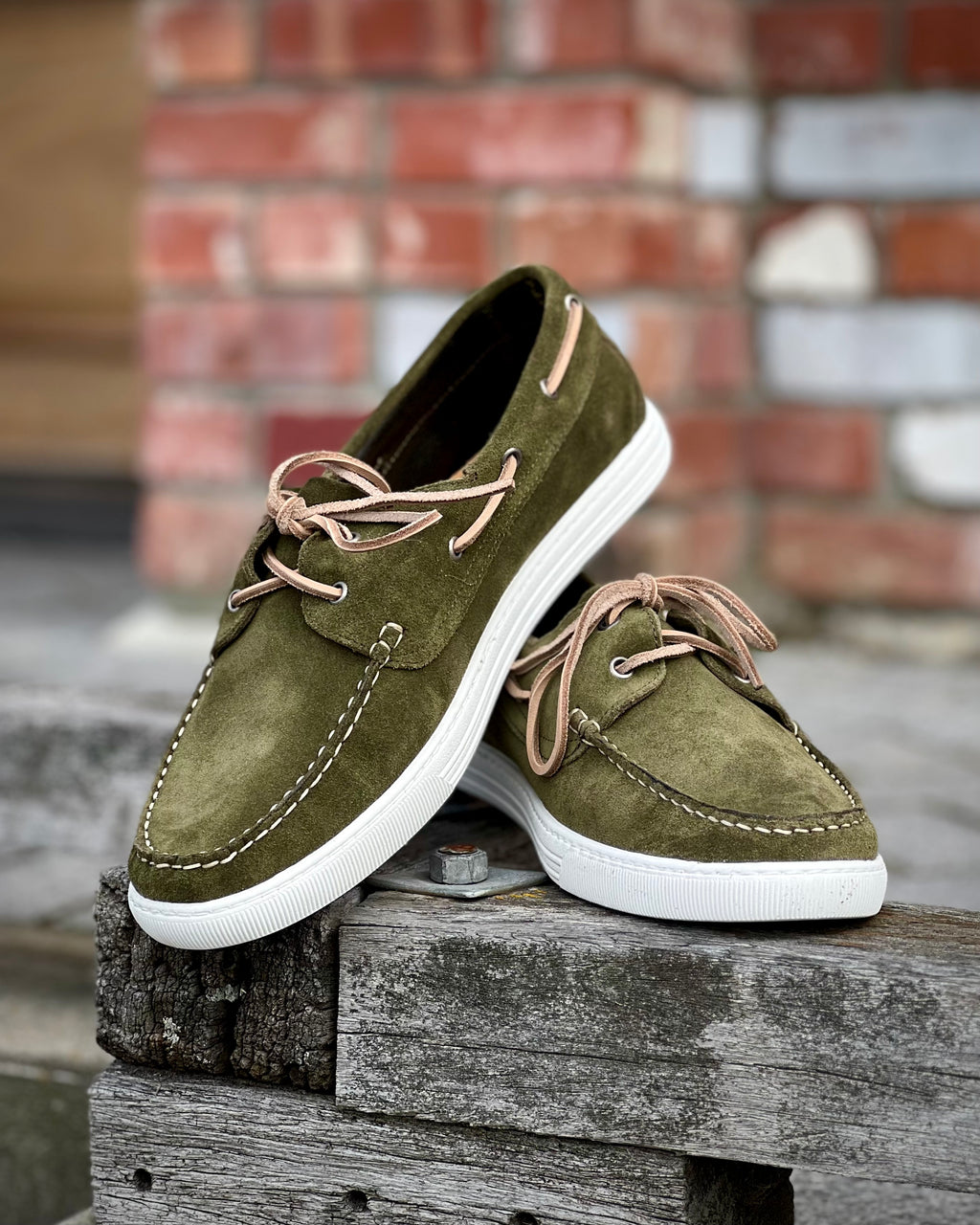 Suede Leather boat shoes by Italiano - Green suede shoes
