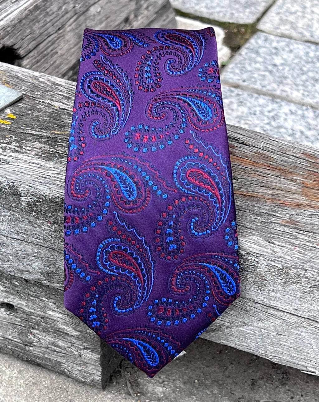 Pure silk paisley tie - blue, red and purple