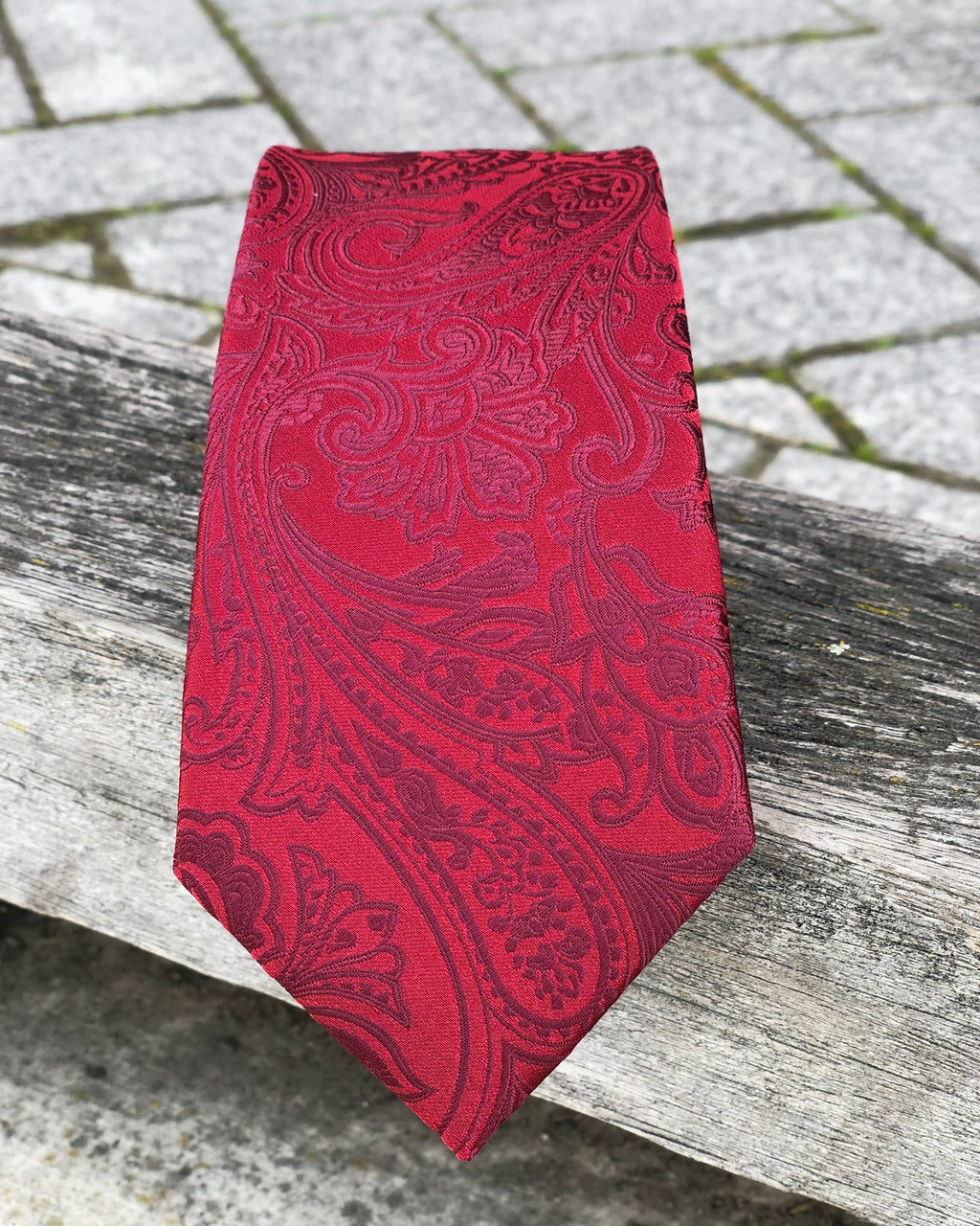 Red satin paisley tie for hire