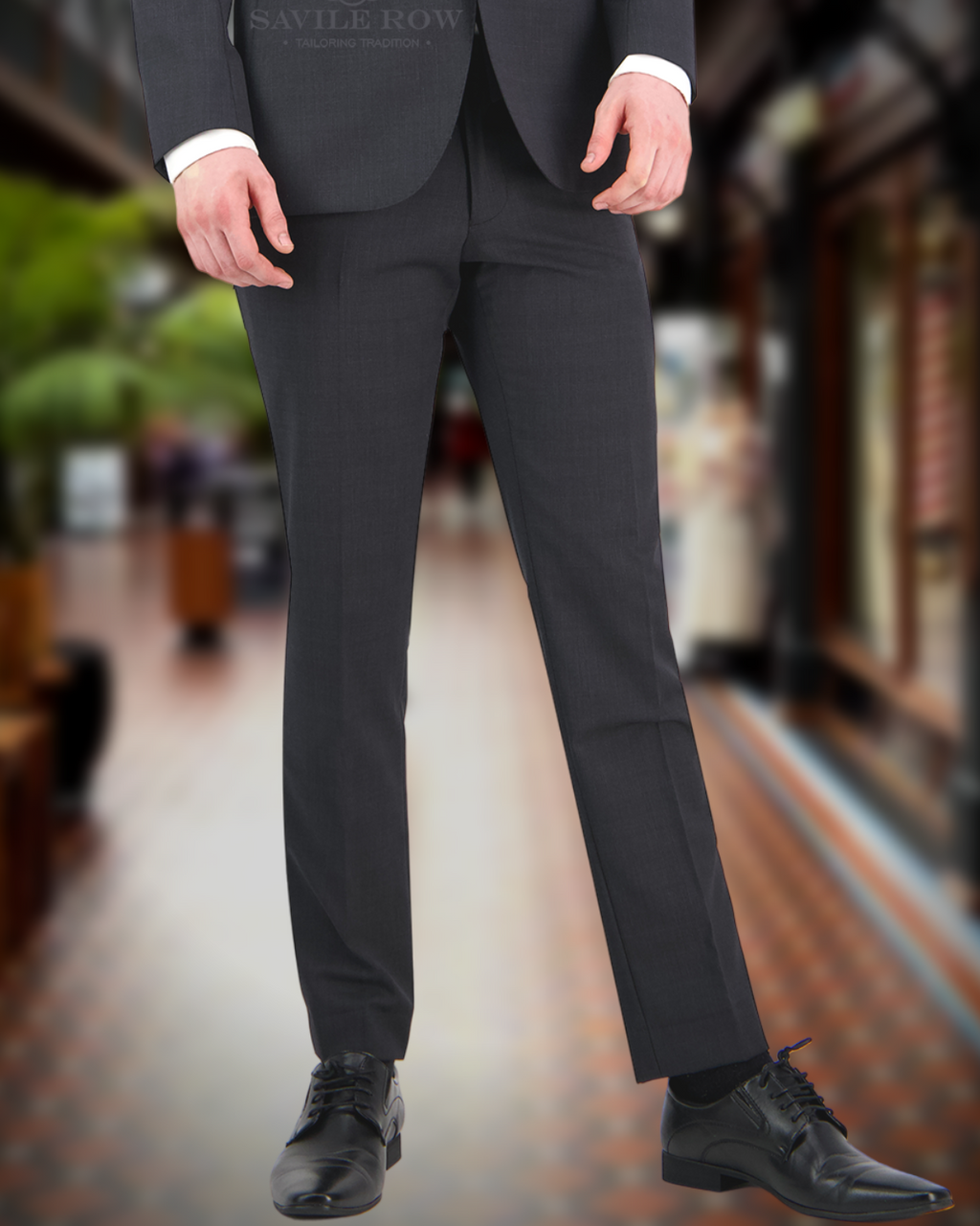Charcoal wool-blend suit trousers by Savile Row for hire