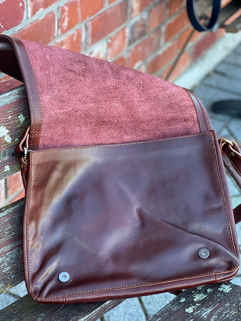 Dark brown genuine leather satchel - emporia italia - interior