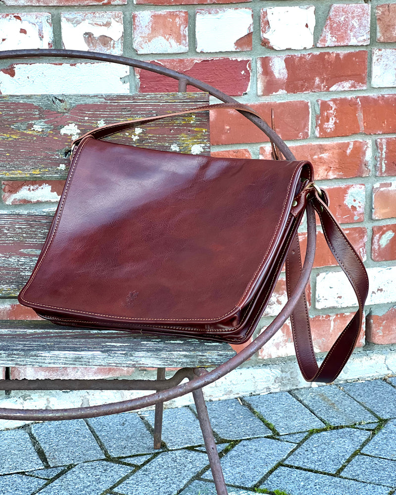 Emporio Italia genuine leather satchel - dark brown