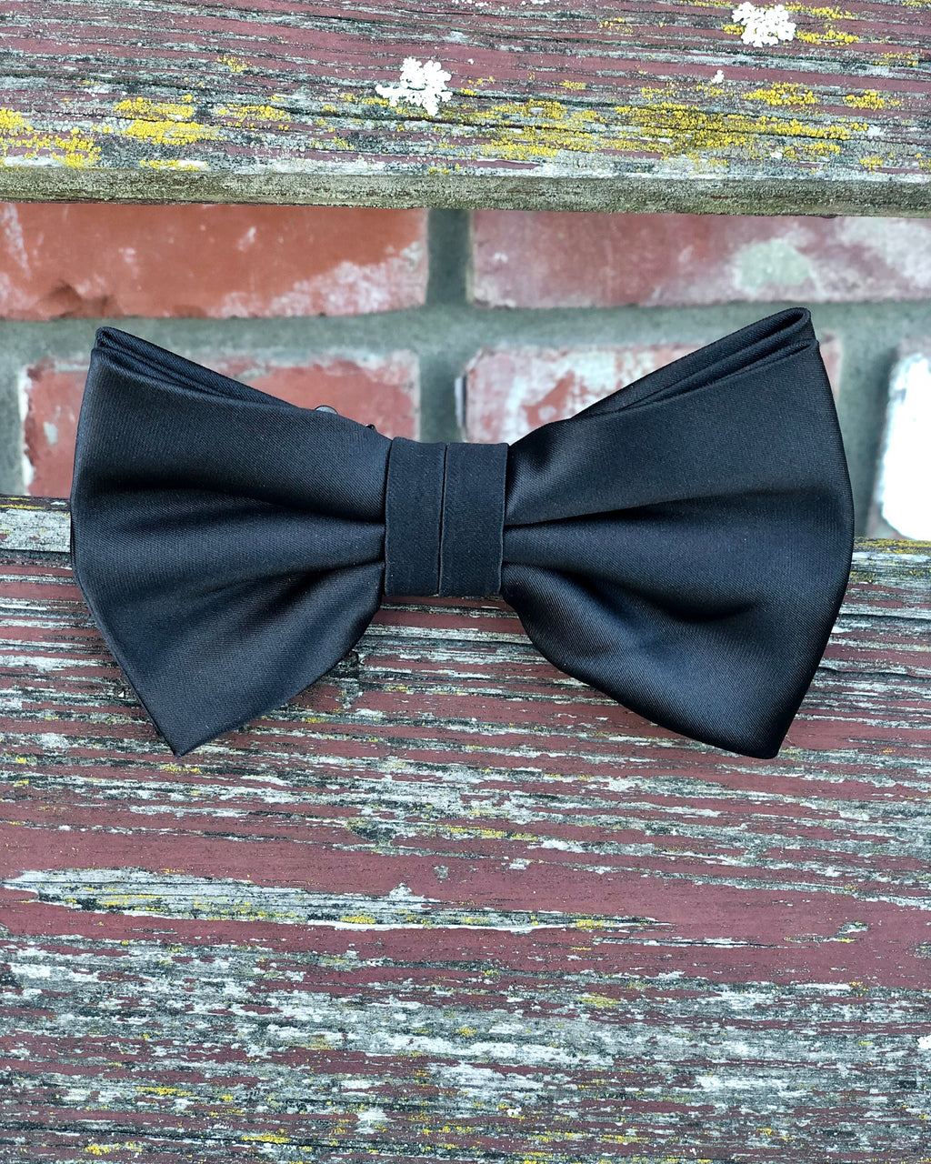 Black satin self-tie bow tie