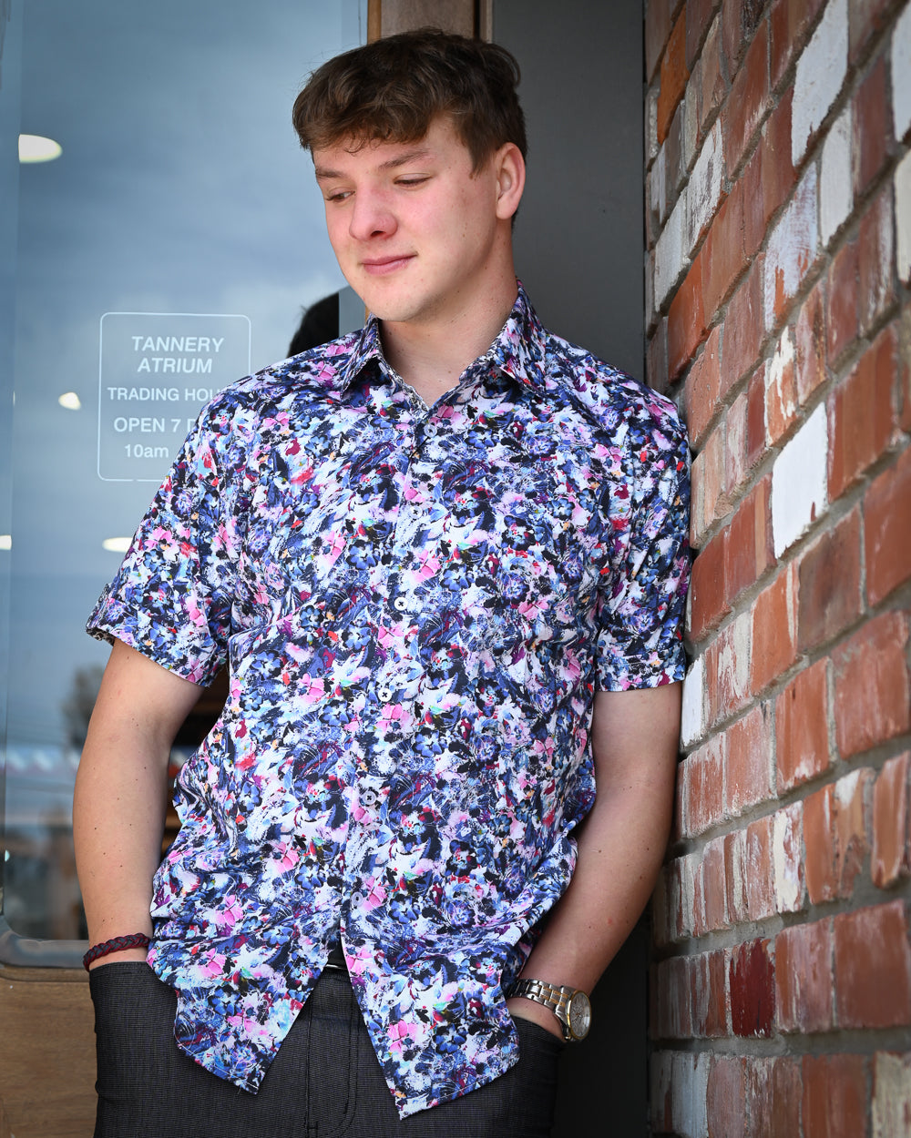 Scoop Short-sleeve Shirt | Floral Pattern | 100% Cotton