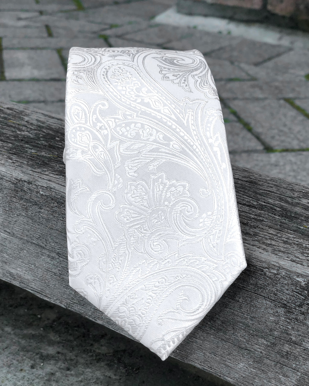 White satin paisley tie for hire