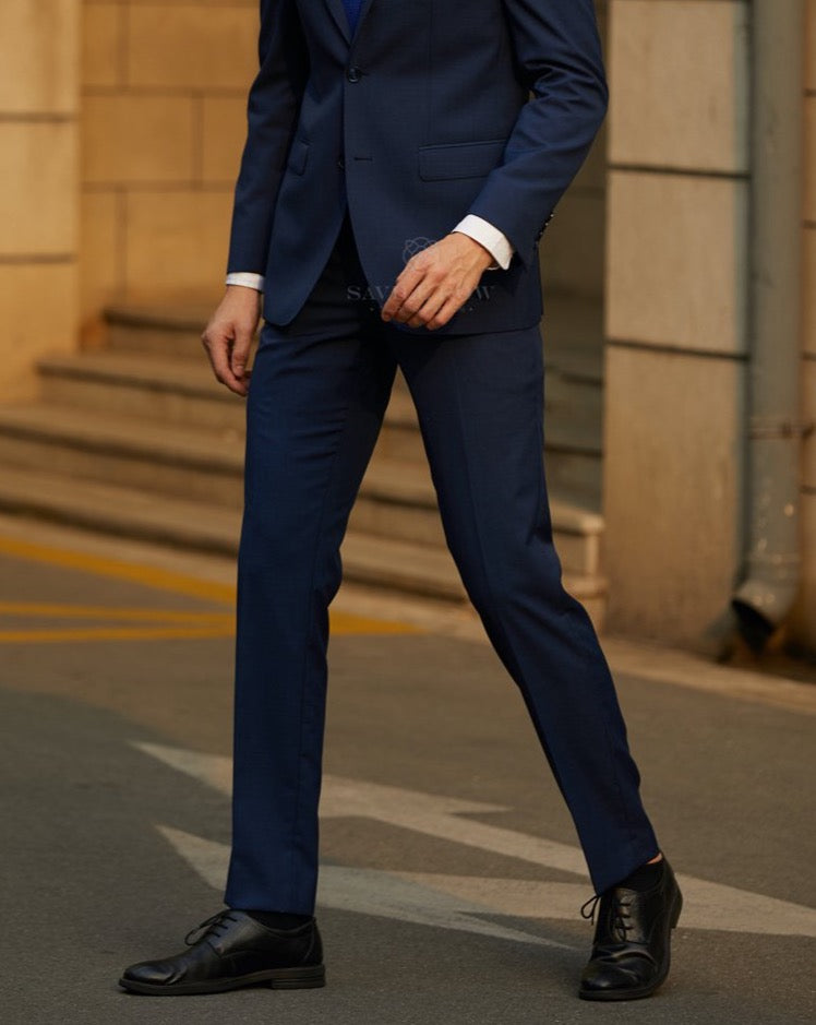 Savile Row | Wool Blend Suit Trousers | Denim | CLEARANCE