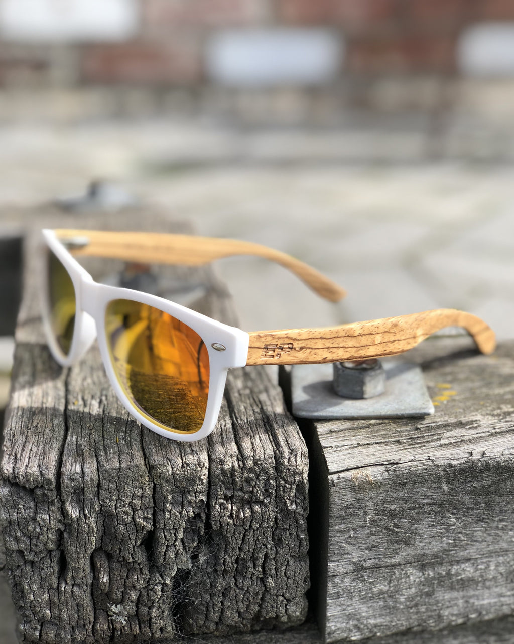 Electric Pukeko Sunglasses - White Matt Frame with Zebrano Wood Arms