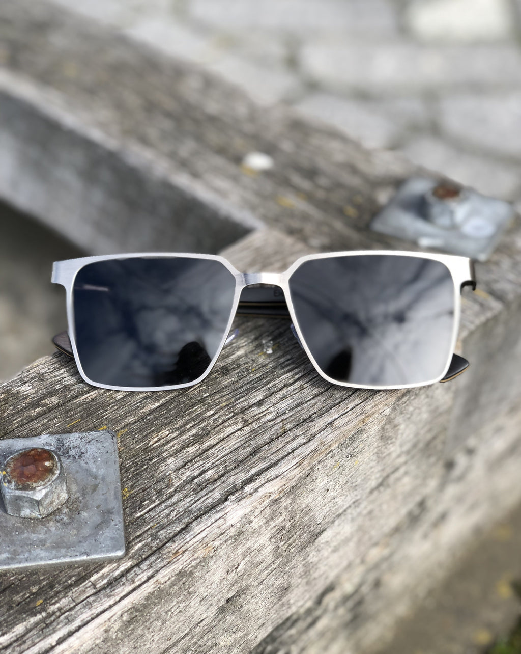 Electric Pukeko Sunglasses - Silver Frames with Grey Polarised Lenses & Dark Wood Arms