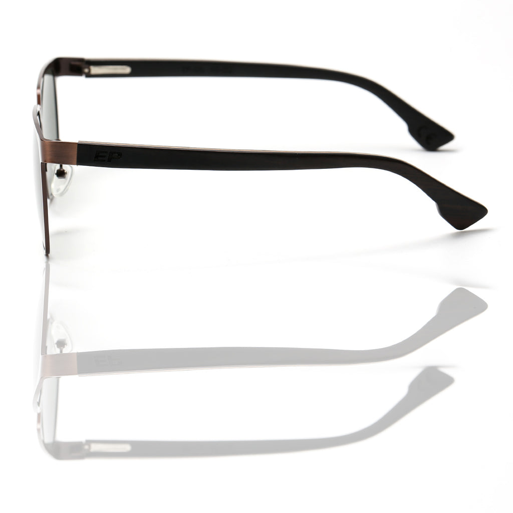 Electric Pukeko Sunglasses - Rose-Gold Frames with Grey Polarised Lenses & Dark Wood Arms